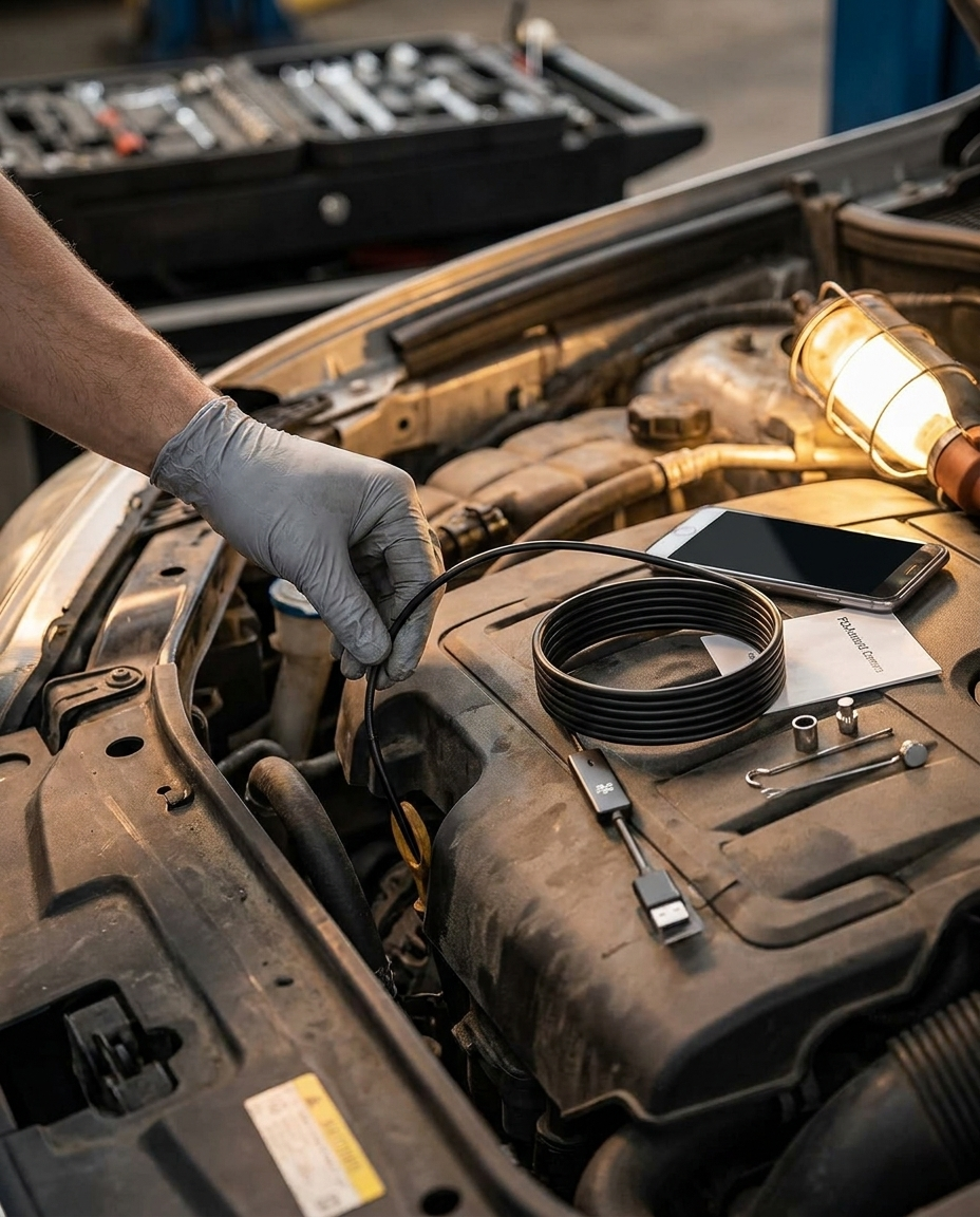 Utilisation de la caméra endoscopique pour inspecter un moteur de voiture